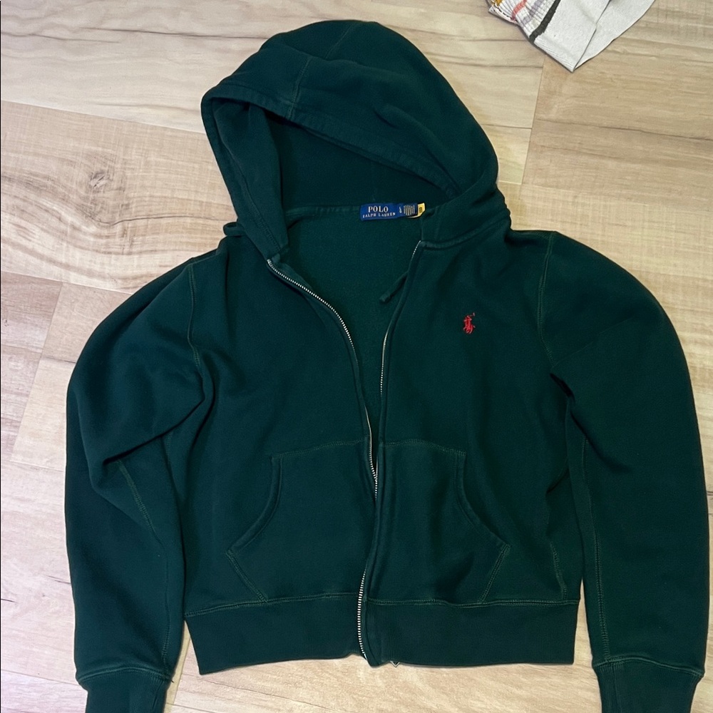 Ralph Lauren Dark Green Hoodie with Gold Logo Tag
